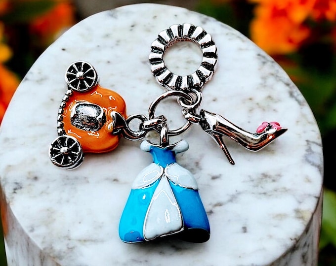 Sterling Silver Princess Dress, Carriage and Shoe for  Bracelet, Fits Pandora, Gift for Her