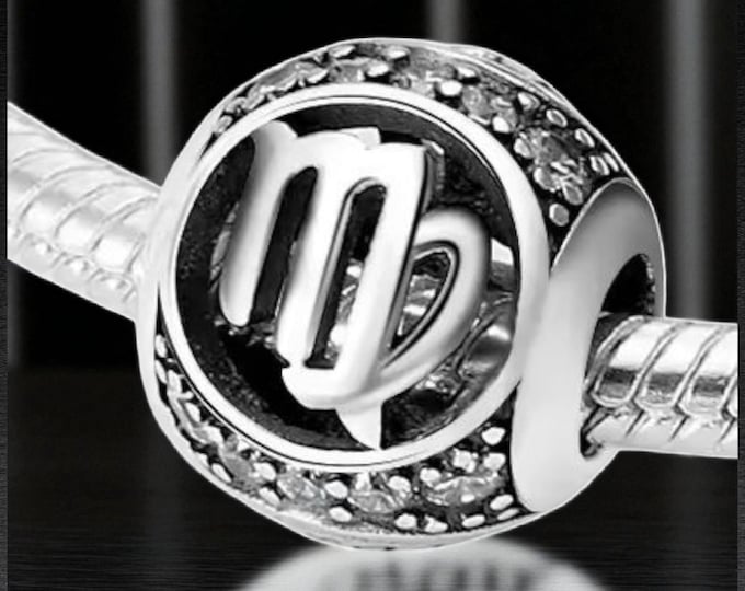 Sterling Silver Virgo Zodiac Charm: Cubic Zirconia Bead, Fits Pandora