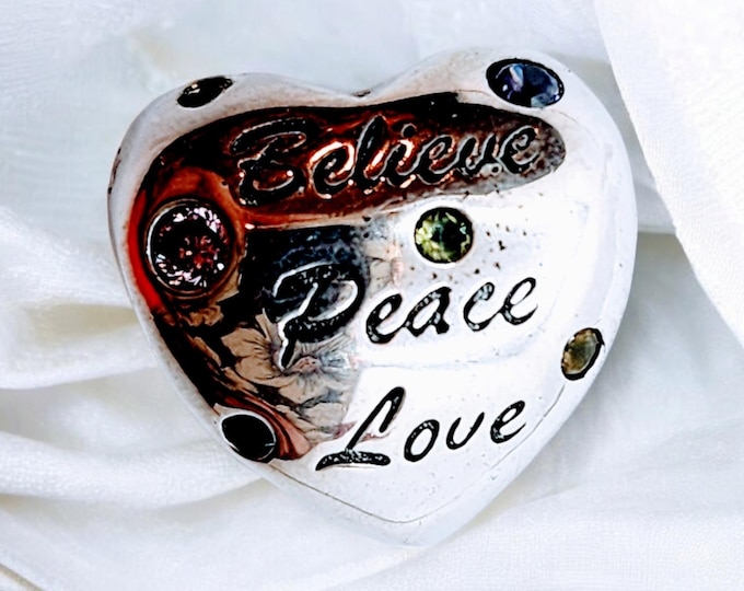 Sterling Silver Believe, Peace, Love Charm For Bracelet, Heart Charm, Fits Pandora, Large Hole Charm