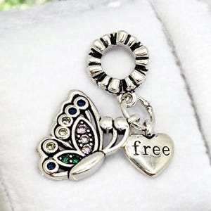 Sterling Silver Charm, Butterfly Necklace, Fits Pandora Bracelet, Sterling Silver Jewelry, Silver Charm, Butterfly, Colorful Jewelry