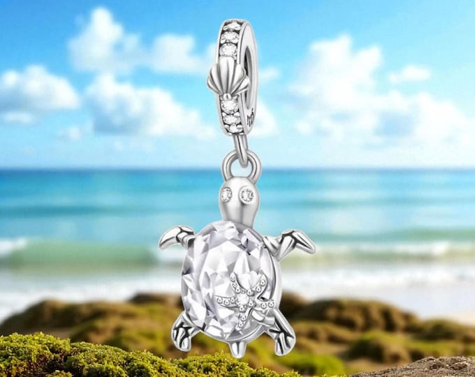Sterling Silver Turtle Charm, Turtle Charm, Fits Pandora Turtle Charm, Gift for her, Fits Pandora, Purple Charm, April, Gemstone Necklace