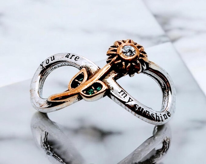 Sterling Silver Infinity Sunflower Charm, Infinity Charm, Slider Bead, Fits Pandora, Sunflower Charm