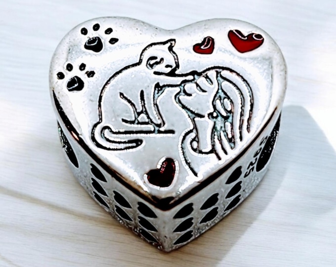 Sterling Silver Cat Charm, Silver Slider Charm, Gift for Her, Fits Pandora Bracelets, Pet Charm, Cat Lady Gift