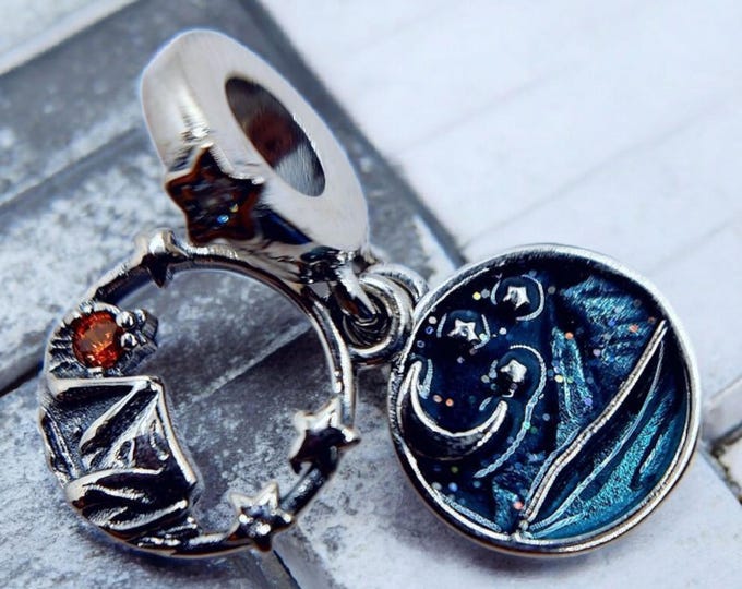 Sterling Silver Camping Charm, Mountain Night Sky, Fits Pandora Bracelet, Gift for Her, Sterling Silver Charm, Sterling Silver Pendant