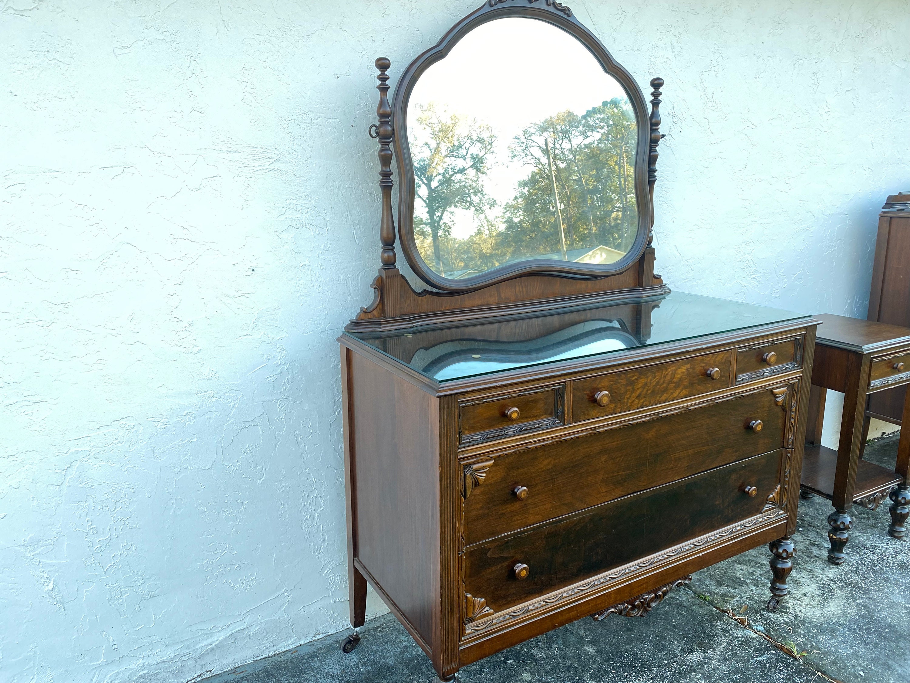 Rare Antique 1920's Ladies 3-piece Mirrored Dresser Set With Tall Dresser & Night Stand - Etsy Rare Antique 1920's Ladies 3-piece Mirrored Dresser Set With Tall Dresser & Night Stand - Etsy