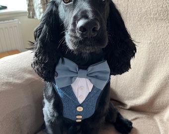 Traje de perro Tweed Herringbone, traje de boda para perro, traje arnés mejores perros, ocasión especial hecho a pedido, portador de anillo de perro.