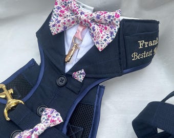 Wedding day dog suit attire for dogs, Suit Harness for dogs, Special Occasion dog suit-Made to Order for your dog, dog ring bearer.