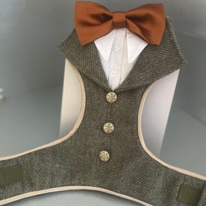 Tweed dog tuxedo suit, Special day attire, Suit Harness best dogs, Special Occasion Wear-Made to Order for your dog, ring bearer tux image 7