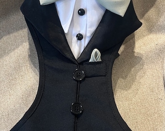 Black tuxedo, Special day attire for dogs, Suit Harness for the best dogs, Special Occasion Wear-Made to Order, dog ring bearer.