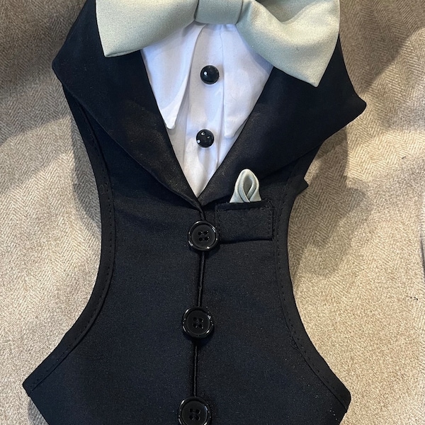 Black tuxedo, Wedding attire for dogs, Suit Harness for the best dogs, Special Occasion Wear-Made to Order for your dog, dog ring bearer.