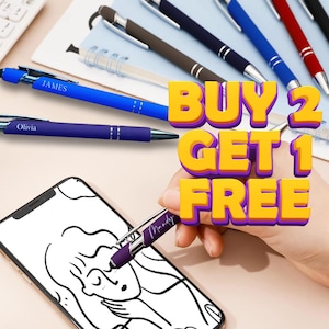 Benutzerdefinierte Stylus Pen mit Soft Touch, 2in1 1,0 mm schwarze Tinte Metallstift Stylus Pen für Touch Bildschirme - Hochwertiges Geschenk mit Gravur -Buy2get1free