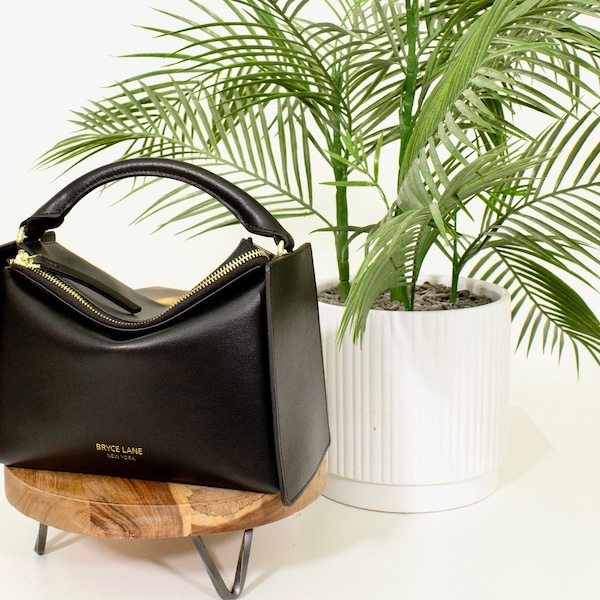 Trendy Luxury Black Handbags, Designer Gifts for Her, Minimalist Style in Genuine Leather, Designer Versatile Purse, Crossbody Handles
