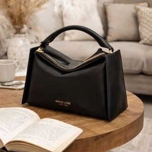 Luxury Black Leather Handbag | Designer Top Grain Calfskin Shoulder Bag | Elegant Crossbody Purse | Quiet Luxury Gift for Women