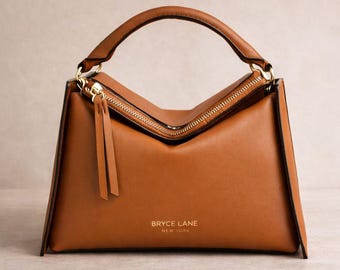 Bolso de piel marrón, bolso de diseño de piel de becerro con herrajes dorados, bolso clásico con asa superior, estilo bandolera, regalo elegante para ella.