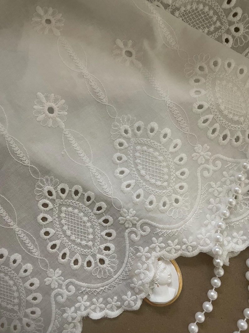 10” Wide Embroidered Eyelet Lace, Scalloped Floral Trim, Sewing and ...