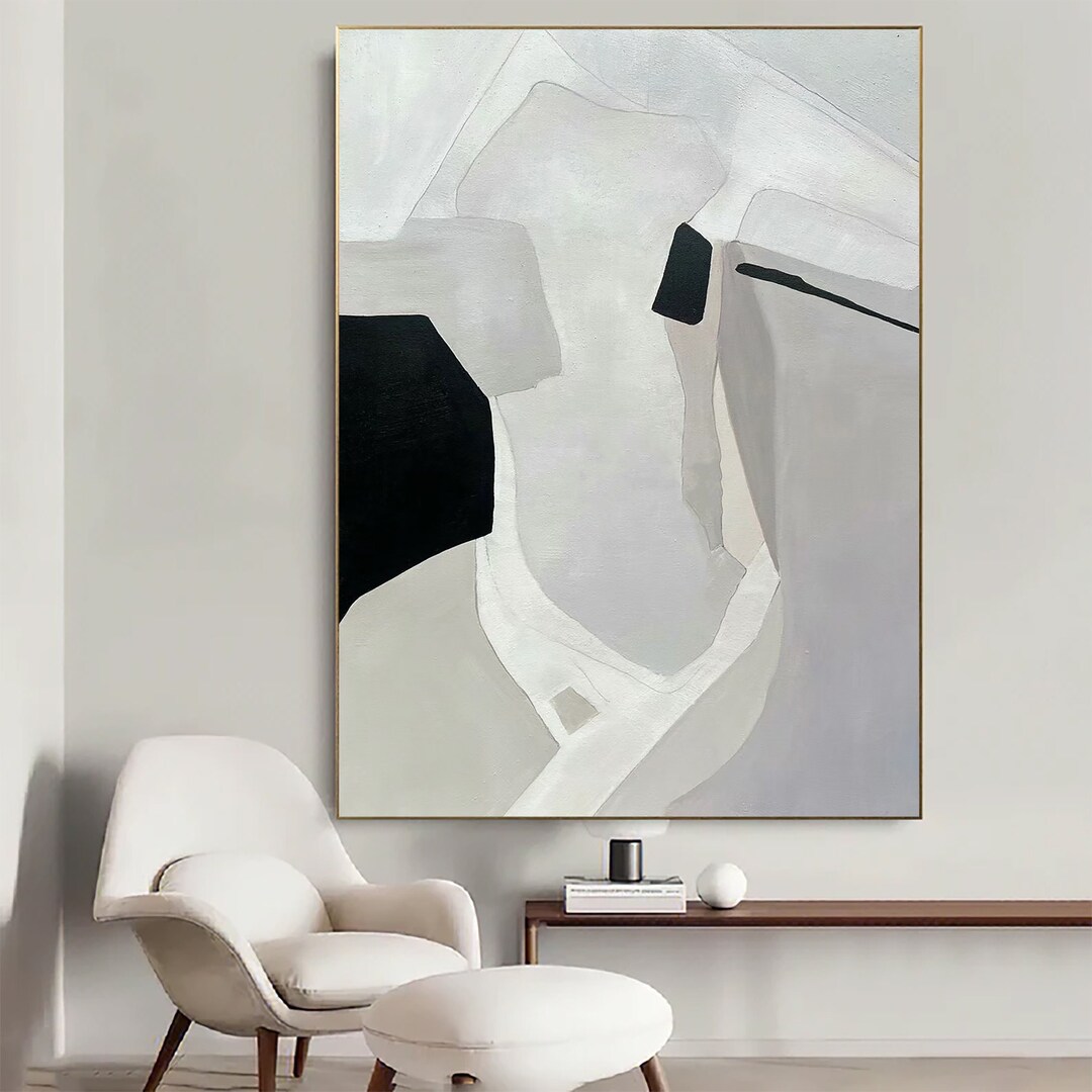 White Wabi Sabi Wall Art Black White Abstract Painting Large White ...