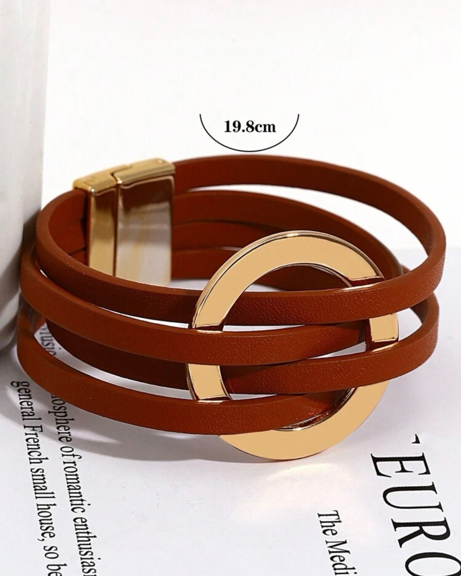 Brown Leather Bracelet with Gold Accessory