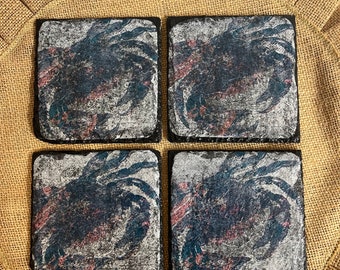 Blue Crabs Slate Coasters, summer kitchen decor