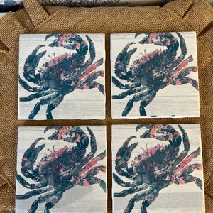 Blue Crab Beach Summer Tile Coasters, home decor