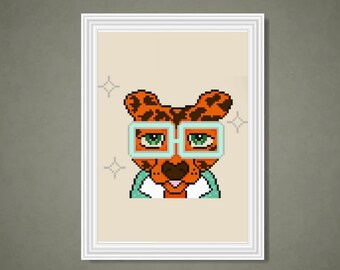 Groovy Cheetah Cross Stitch Pattern, Cat, Disco, Retro, Vintage, PDF Pattern, Instant Download