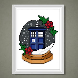 TARDIS Snowglobe Cross Stitch Pattern, Geeky, Nerdy, Doctor Who, T.A.R.D.I.S., PDF Pattern, Instant Download
