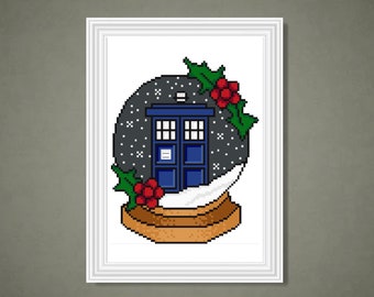 TARDIS Snowglobe Cross Stitch Pattern, Geeky, Nerdy, Doctor Who, T.A.R.D.I.S., PDF Pattern, Instant Download