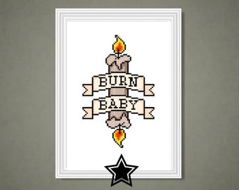 Candle Burn Baby Cross Stitch Pattern, Tattoo Flash, Sailor Jerry, Old School Tattoo, PDF Pattern, Instant Download