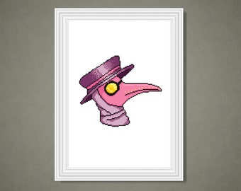 Plague Doctor Cross Stitch Pattern, Pink Purple, Death, PDF Pattern, Instant Download