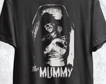 Vintage-T-Shirt mit Mumien-Horror-Grafik, Retro-Top mit Grabsarkophag-Motiv, klassisches Halloween-Shirt mit Monster-Motiv