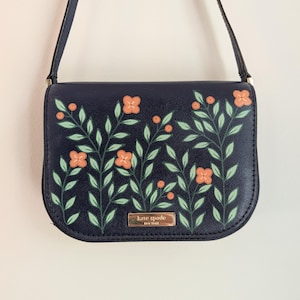 Leather Crossbody Handbag - Hand Painted Floral