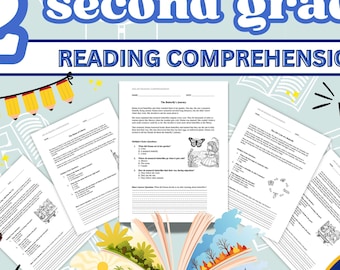 Hojas de trabajo de comprensión lectora de segundo grado / PDF divertido, atractivo e imprimible para el aprendizaje en el aula o en casa / Lectura de segundo grado