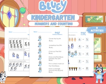 Kindergarten Bluey Counting and numbers Bundles. 11 Activities.