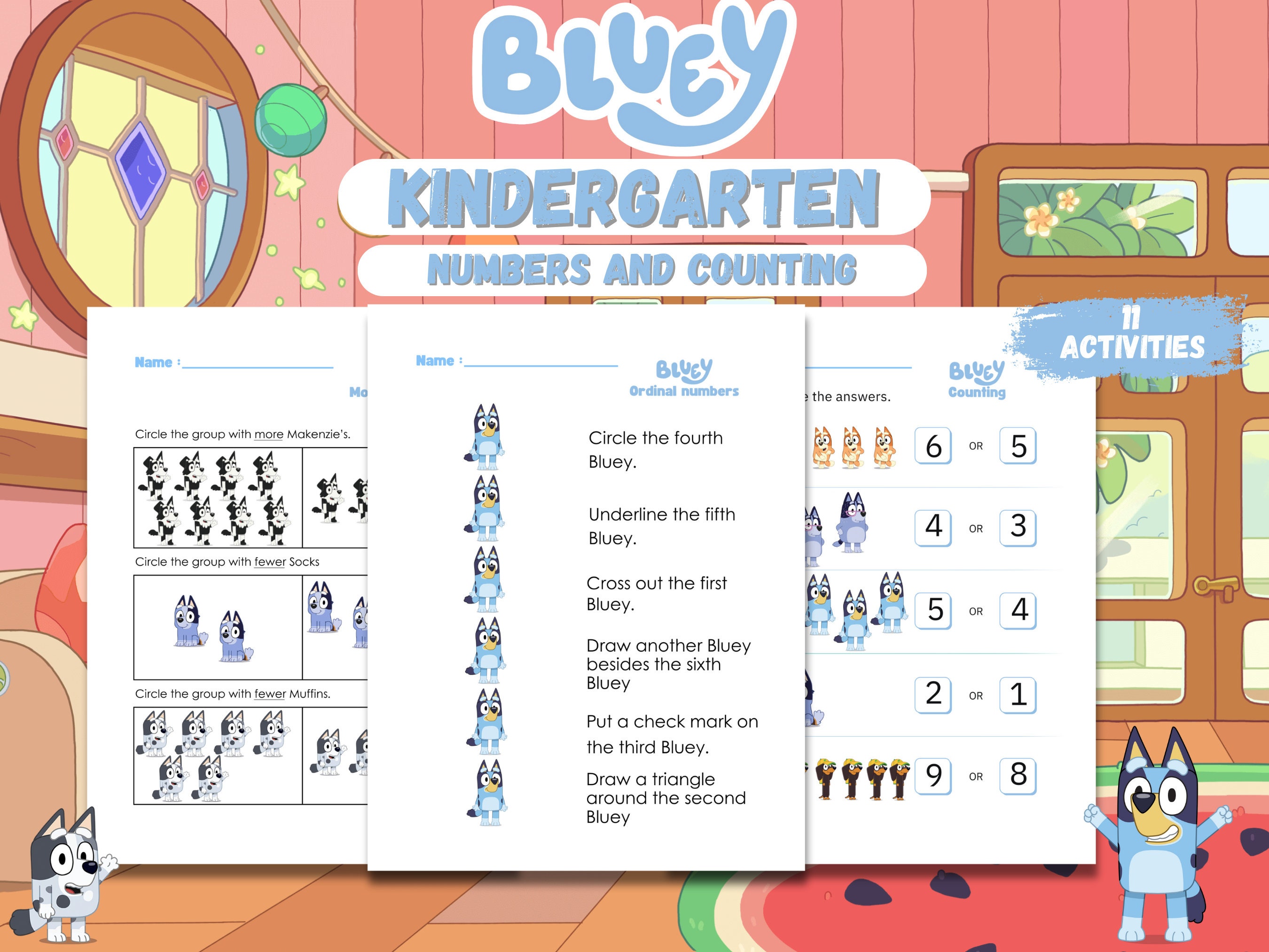 Kindergarten Blue Dog Counting and Numbers Bundles. 11 Activities. - Etsy