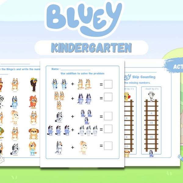 Bluey Kindergarten Kids Tracing and Math Activities Bundle. 10 Activities + Bonus Game. Perfect for teachers, brain breaks, homeschooling.