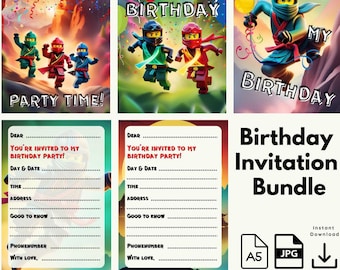 Invitación de cumpleaños ninja - Cumpleaños de niños ninja - IMPRESIÓN DIGITAL - cumpleañero - Descarga instantánea - tarjeta de cumpleaños a5
