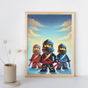 Ninja Wandkunst Jungenzimmer - Blaues Ninja Poster - DIGITALER KUNSTDRUCK - Wanddekoration Jungen - Kinderwandkunst - Sofortiger Download