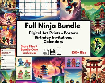 Mega Paquete: Arte mural ninja para habitación de niño - Póster ninja para niños - Impresión de ARTE DIGITAL - Calendario 2025 - Invitación de cumpleaños - Fiesta Ninja