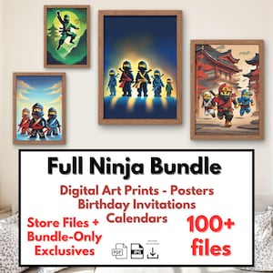 Mega Bundle: Ninja wall art Boys Room - Ninja Poster kids - DIGITAL ART print - calendar 2025 - birthday invitation - Ninja Party