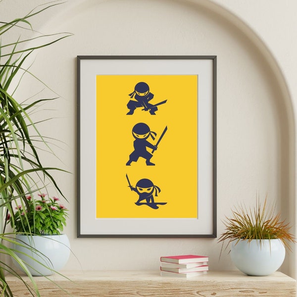 Ninja wall art Boys Room - Yellow Ninja Trio - Ninjago inspired DIGITAL ART PRINT - Wall decoration for boys - Kids wall art download