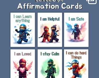 Ninja Affirmation Cards for Kids – 24 Printable Positive Affirmations – Ninja Wall Art, Lunchbox Notes, Mindset Cards for Boys