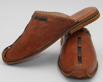 Brown Babouche Moroccan Handmade Slippers, Men's Slippers, Leather Shoes,Organic Leather,Berber Slipper, Mules, Berber Slipper, gift for him