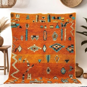 Handgewebter Teppich 10x40 in Orange - Teppich für Wohnzimmer - Babyzimmer Teppich
