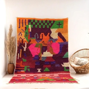 Custom Fabulous Boujad Rug, Authentic Moroccan Rug, Azilal rug, Abstract Multicolored Carpet, Handmade Moroccan Rug, Bohemian rug