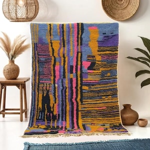 colorful Custom Fabulous Boujad Rug, Authentic Moroccan Rug, Azilal rug, Abstract  Carpet, Handmade Moroccan Rug, Bohemian rug