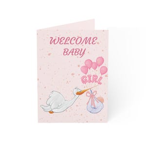 Cartão para recém-nascido - Cartão de felicitações para nova mamãe - Cartão para chá de bebê - Cartão de felicitações - Cartão de felicitações - Presente de gravidez - Menina na cegonha