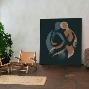 Romantic Couple Embrace Canvas Painting for Bedroom - Love Story Wall Art - Figurative Intimate Hug Home Decor - Sensual Abstract Painting