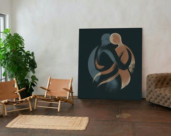 Romantic Couple Embrace Canvas Painting for Bedroom - Love Story Wall Art - Figurative Intimate Hug Home Decor - Sensual Abstract Painting