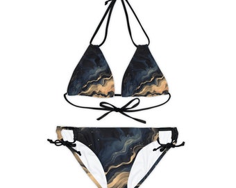 Strappy Bikini - Art Swimsuit - Two Piece Swimsuit-Patterned Bikini-Bronze Triangle Bikini - Bathing Suit Set - Marbled Bikini - Sexy Bikini