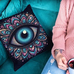 Turkish Evil Eye Charm Pillow - Evil Eye Protective Home Decor - Turkish Evil Eye Cushion for Spiritual Protection -Mystical Evil Eye Pillow