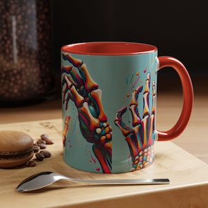 Halloween Coffee Mug with Skeleton Hands, Spooky Ceramic Cup, Halloween Kitchen Decor, Spooky Skeleton Mug 11oz, Unique Skeleton Hands Mug